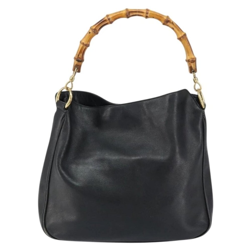 GUCCI Bamboo Hand Bag Leather Black Gold - Picture 3 of 16